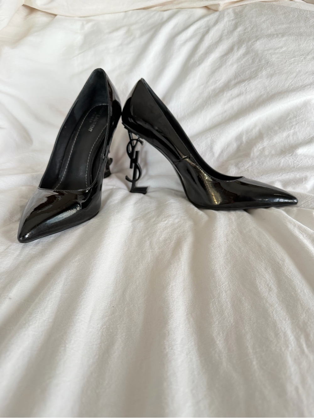 Saint Laurent Black Patent Opyum Logo-Heel Pumps